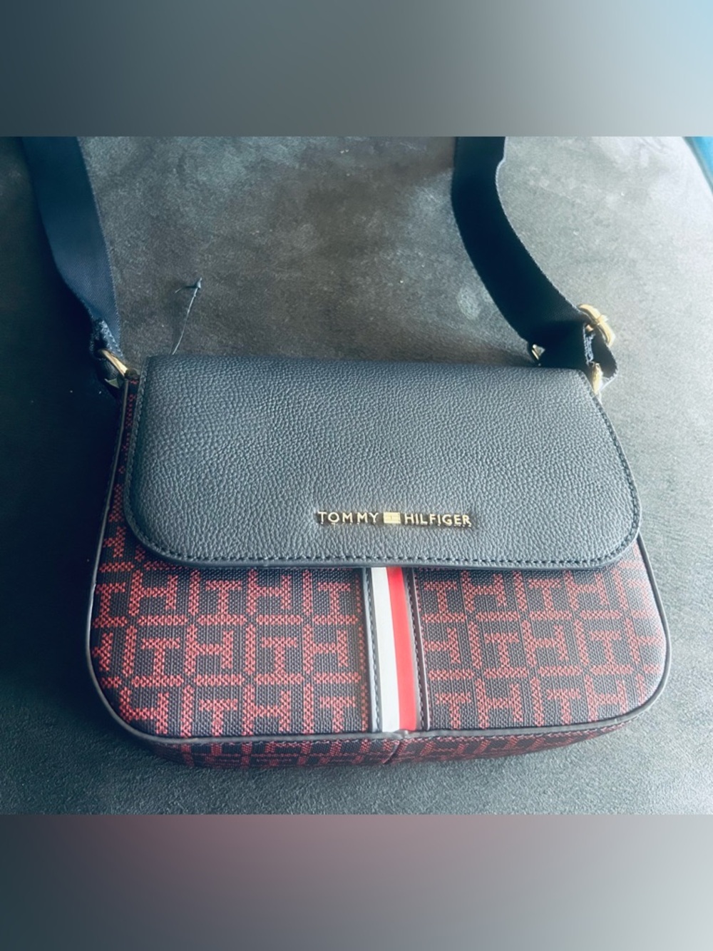 Tommy Hilfiger Blue, Red & White Monogram Crossbody Bag